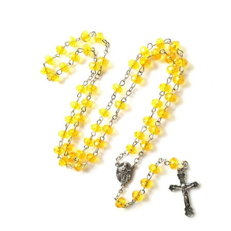 Gieenan Handmade Imitation Crystal Beads Rosary Necklace Medal Cross Pendant Religious Necklaces for Girl Women Jewelry Charm