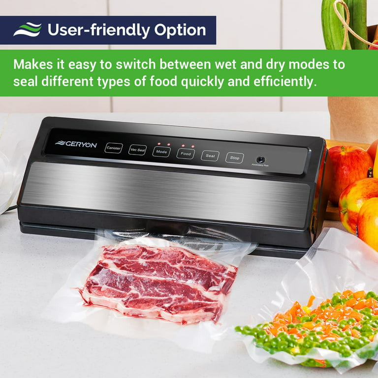 GERYON Vacuum Sealer, Automatic Food Sealer Machine for Food Savers  w/Built-in Cutter, Starter Kit, Led Indicator Lights, Easy to Clean, Dry &  Moist Food Modes