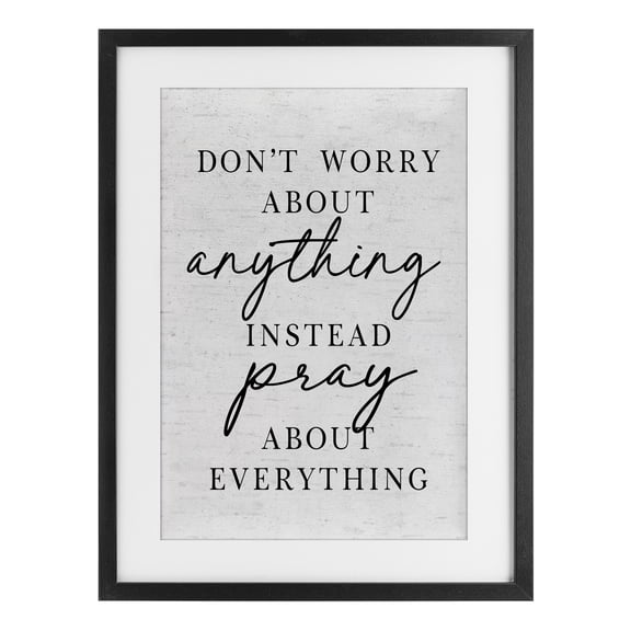 Pray Instead Of Worry Black Framed Print Under Glass, design by Lettered and Lined