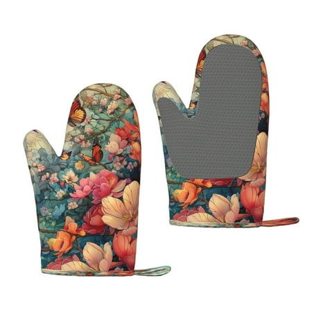 

Lukts Butterflies In Blooming Garden for Silicone Anti-Scalding Gloves Kitchen Lanyard Gloves for Grilling Baking Cooking