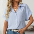 thumbnail image 2 of Striped Button Down Shirts for Women Business Casual Lapel Short Sleeved Tops with Pocket Trendy Casual Relaxed Fit Workout Tops, 2 of 4