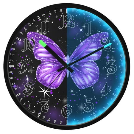 Ryvnso Sparkling Butterfly Purple-a9 12 Inch Night Light Wall Clock Luminous Silent Battery Operate Clocks