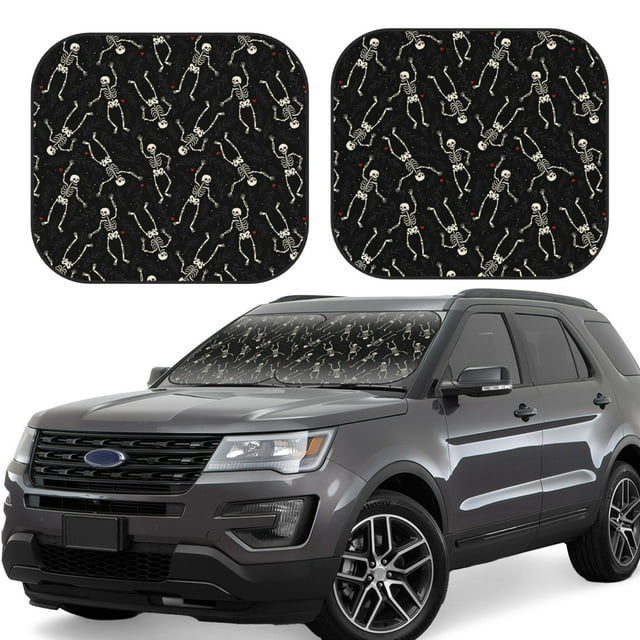 Vsdgher Happy Skeletons Dancing Print Car Windshield Sun Shade, Reflective Sunshade Window Sunshade Sun Visor Protector Fit for Cars,Trucks,SUVs-Medium