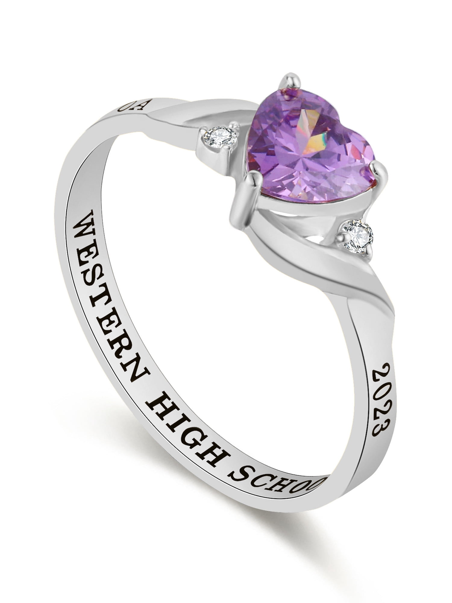 Mementos USA Custom Class Ring for Women High School and College-Sterling Silver/Platinum-Serenity