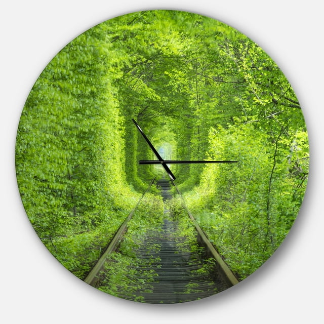 Designart 'Forest around Rail Way Tunnel ' Modern wall clock