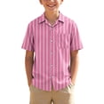 thumbnail image 2 of ZOYOEN Boys Dress Shirts with Pocket- Striped Short Sleeve Casual Summer Kids Button Down Shirts Pink Size 8, 2 of 8