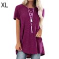 thumbnail image 1 of Camiseta para mujer, cuello redondo, manga corta, camiseta informal de color sólido, rojo vino, XL seitruly AP001654-24, 1 of 5