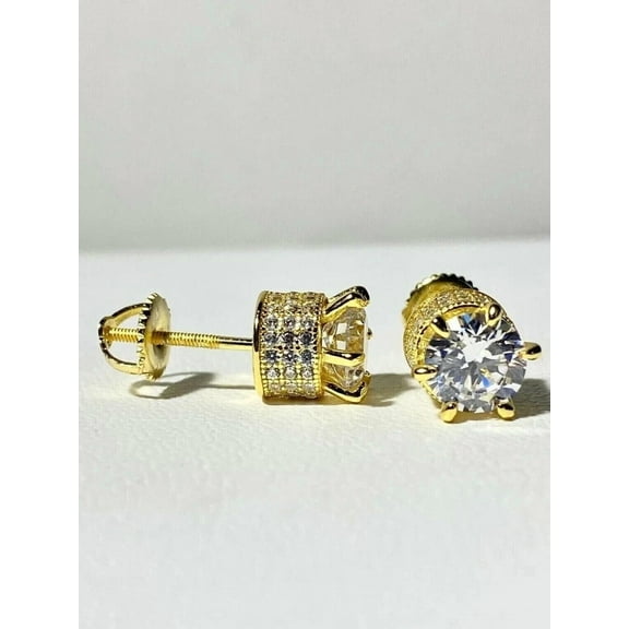 2Ct Round Cut Lab Created Diamond Solitaire Stud Earrings 14K Yellow Gold Plated