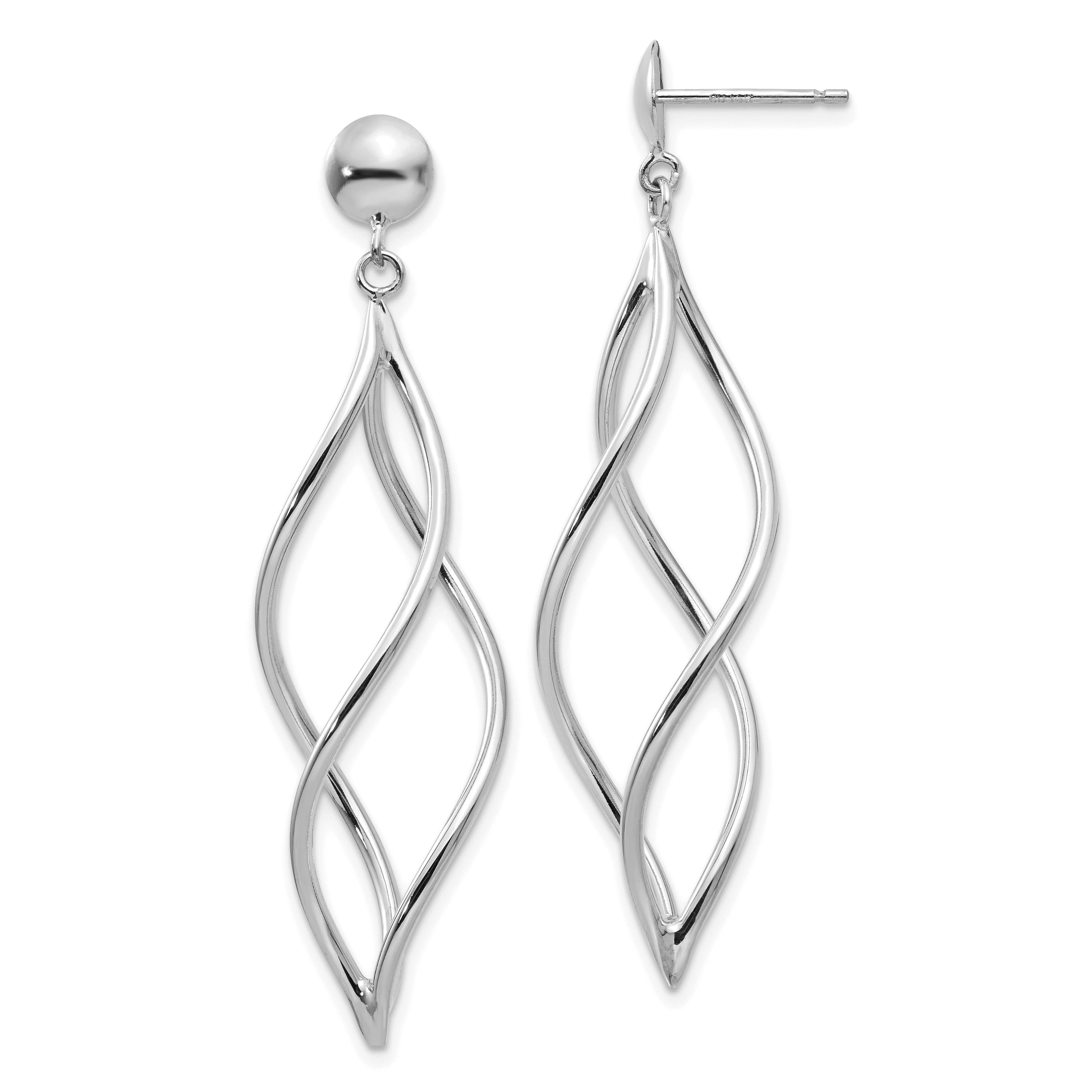 14k White Gold Fancy Dangle Hanging Earrings with Pusback 