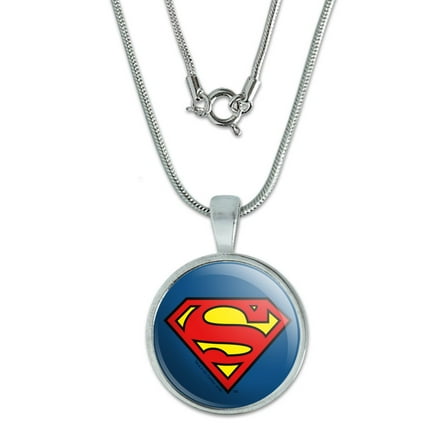 Superman Classic S Shield Logo 0.75" Pendant with Sterling Silver Plated Chain