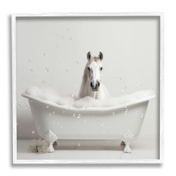 Stupell Industries Horse Bubble Bath Animals & Insects Painting White Framed Art Print Wall Art, 12 x 12