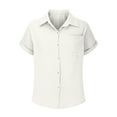 thumbnail image 6 of Scyoekwg Casual V Neck Button Down Shirts for Women Solid Short Sleeve Blouse Tops Lapel Loose Ladies Blouses (White,XXL), 6 of 7