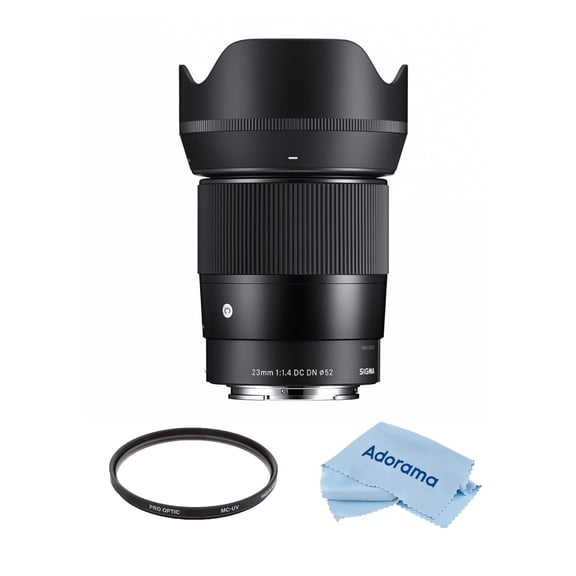 Sigma 23mm f/1.4 DC DN Contemporary Lens for Sony E Bundle with 52mm Multi Coated UV Filter, Microfiber Cleaning Cloth