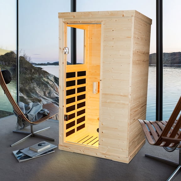 RIGO 110V Far Infrared Sauna Room with Control Panel and Tempered Glass Door