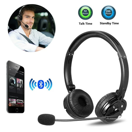 LUXMO Trucker Bluetooth Headset with Noise canceling Microphone, Wireless Bluetooth Headset Over The Head Earpiece for iOS & Android Mobile Phone, Skype, Truck Drivers, Call