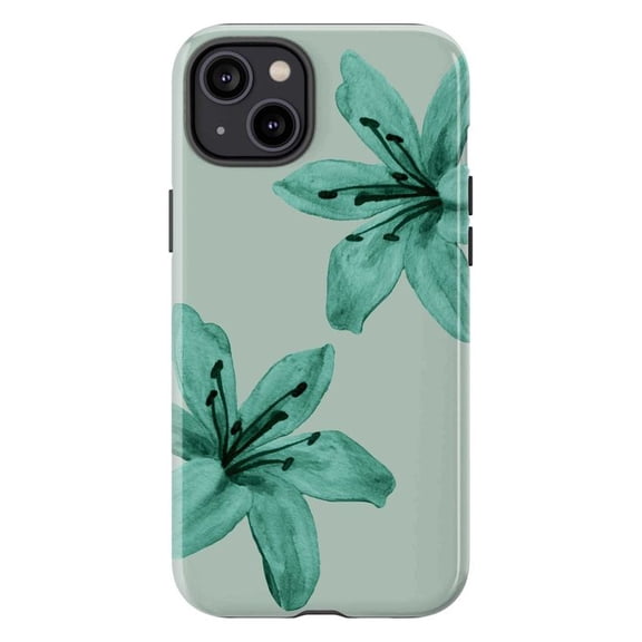 Green Floral Lily Phone Case, Simple Botanical Watercolor Design Protective Cover for iPhone 16 15 14 13 12 11 Pro Max Plus Mini
