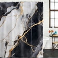 thumbnail image 3 of Marble Black Waterproof Fabric Shower Curtain,Abstract Gold White Brick Stone Motif Waterproof Fabric Shower Curtain for Bathroom Curtains Bathtubs Hotel Shower Curtains with 12 Hooks Small 36x78in, 3 of 8