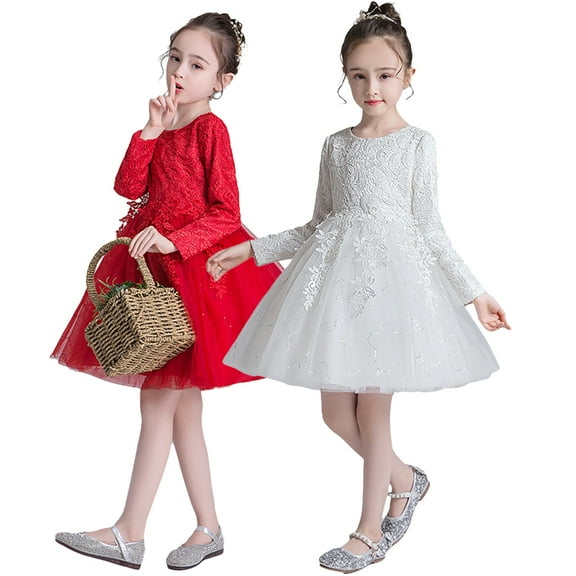 YTDSCS Kids Baby Girls Long Sleeve Dress Formal Wedding Dress Mother of the Bride Dresses Flower Girl Dress for 3-12T