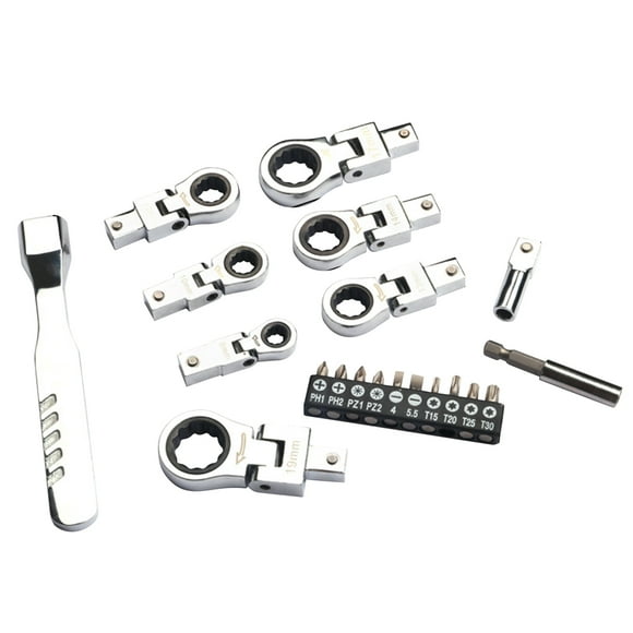 20pcs Ratchet Wrench Set with Replaceable Head Flex Flare Nut Wrench Chrome Vanadium Steel Replaceable Head Ratcheting Wrench Precision 72 Tooth Ratchet with Bits Set Organizer Case