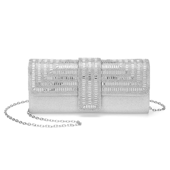 Uxcell Evening Bags Clutch Purses for Women Formal, Sequin Rhinestone Handbags Sparkly Stylish for Disco Wedding Guest Party Cocktail Silver