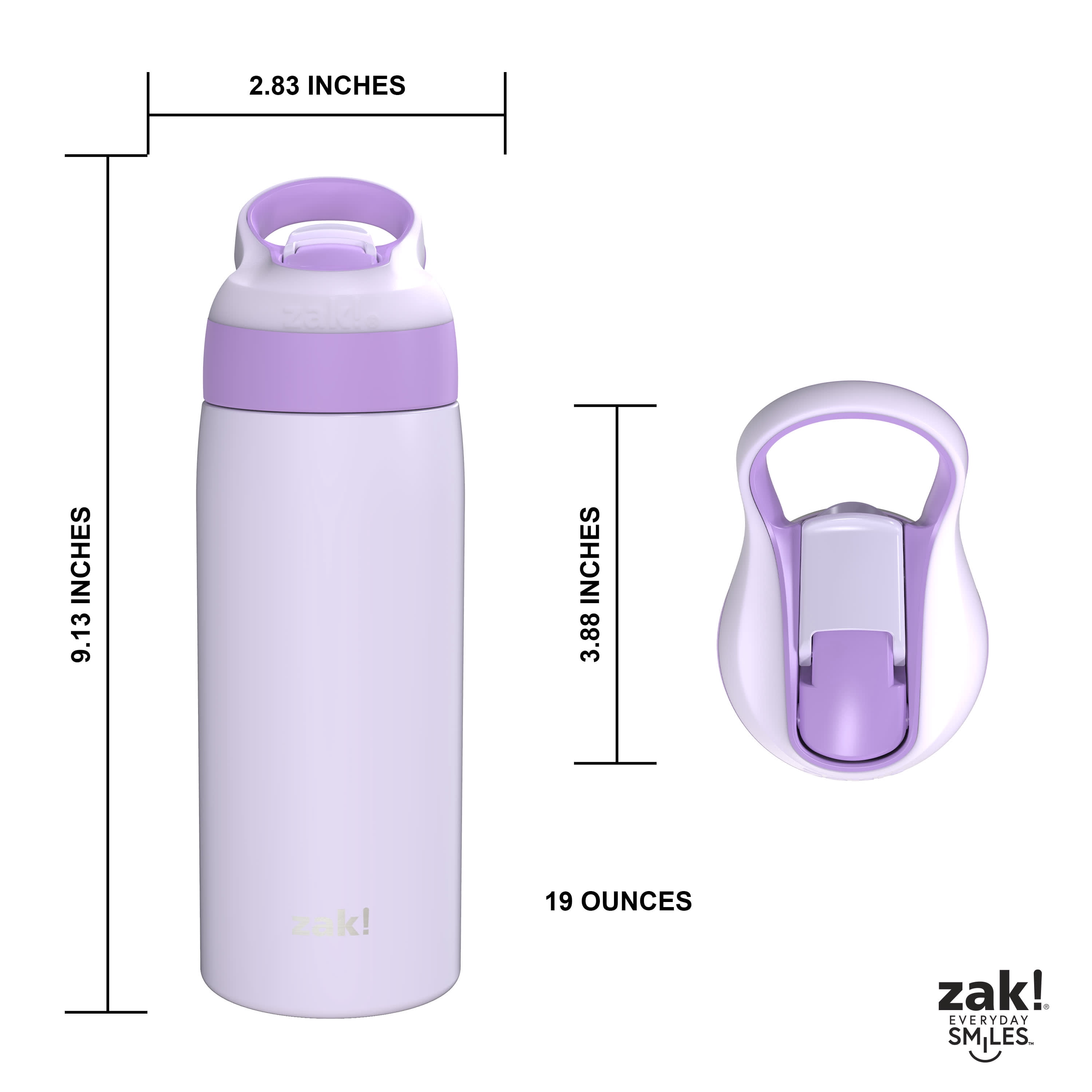 Zak Designs Riverside 19 ounce Insulated Water Bottle, Lavender