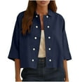 thumbnail image 3 of Kukoosong Women's Casual Half Sleeve Crop Top with Button Down Collar, Solid Color Active Fit Blouse for Spring and Summer Fashion, Comfortable Daily Wear Shirt, 3 of 7