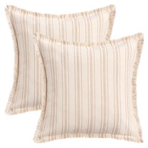 Unique Bargains Pack of 2 Striped Throw Pillow Covers with Tassel Edge Khaki