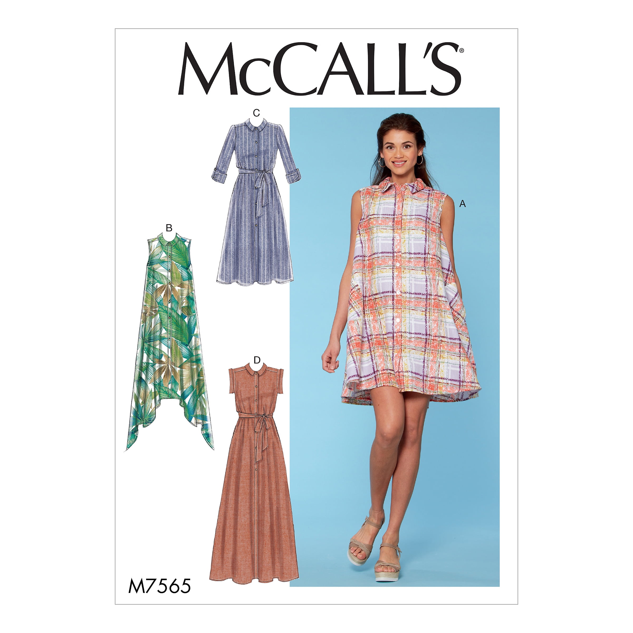 McCall's Sewing Pattern Misses' Shirtdresses with Sleeve Options, and