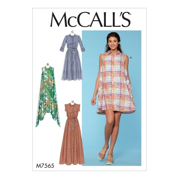 McCall's Sewing Pattern Misses' Shirtdresses with Sleeve Options, and Belt-L-XL-XXL