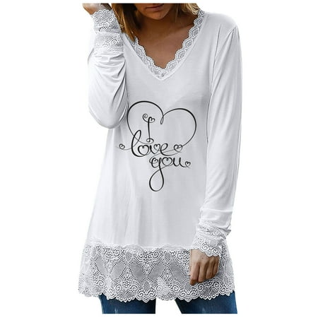 

Hvyesh Women Plaid Love Heart Graphic Blouse Shirt Happy Valentine s Day Pullover Tops Long Sleeve V Neck Sweatshirts White shirts for women L