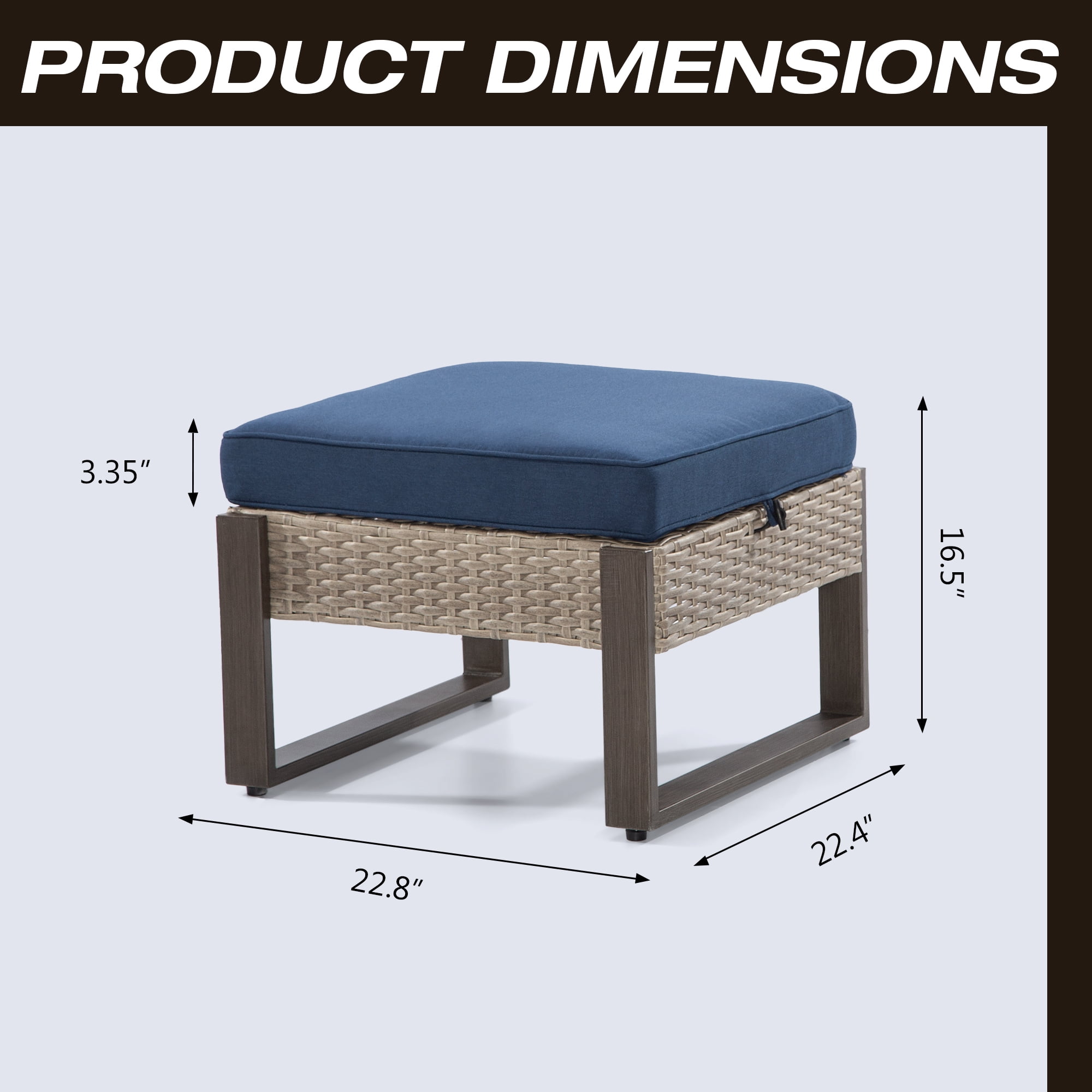 Meetleisure 2-Piece Outdoor PE Rattan Ottomans with Removable Cushions, Navy