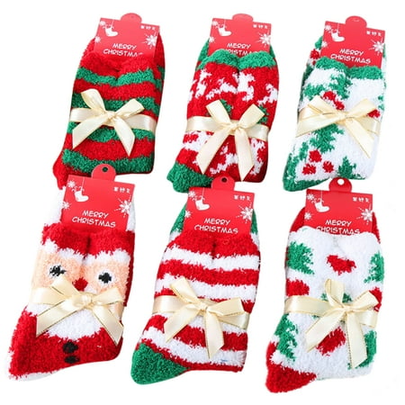 Coxeer 6 Pairs Christmas Fuzzy Crew Socks Warm Winter Socks for Women
