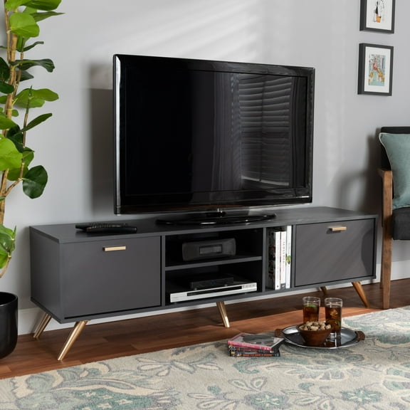 Baxton Studio Kelson Modern and Contemporary Dark Grey and Gold Finished Wood TV Stand