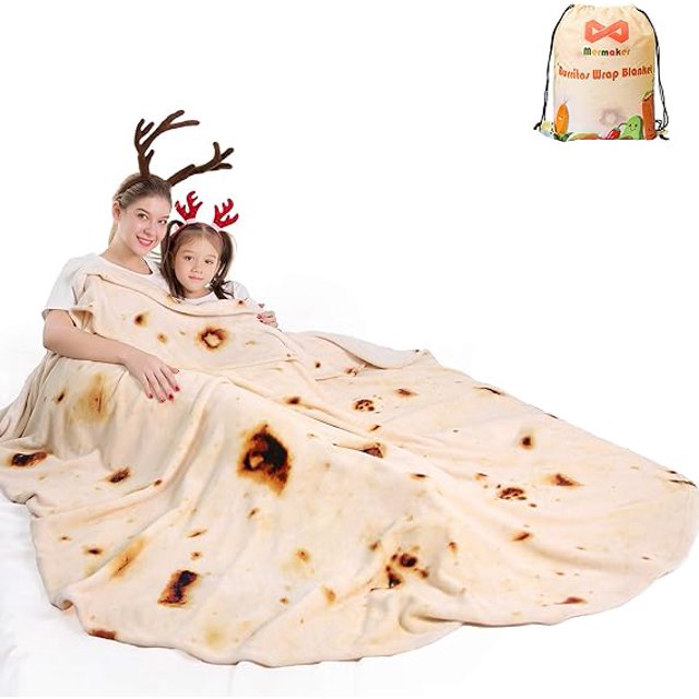 Burritos Tortilla Throw Blanket 2.0 de doble cara para adultos y niños, mantas gigantes divertidas y realistas para comida, novedad suave (amarillo -doble cara) 180 * 180 cm