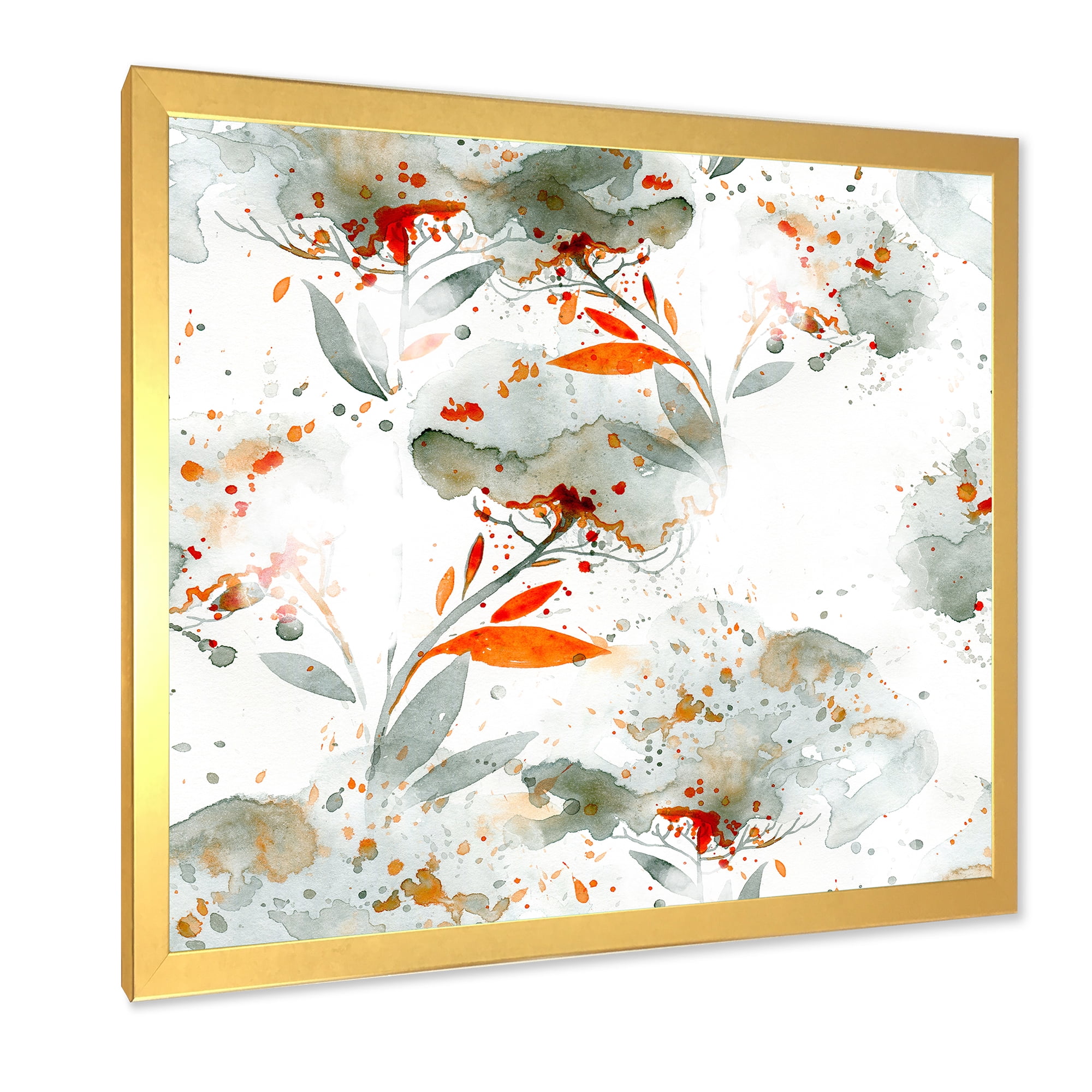 Designart 'Orange and Green Wildflowers I' Modern Framed Art Print