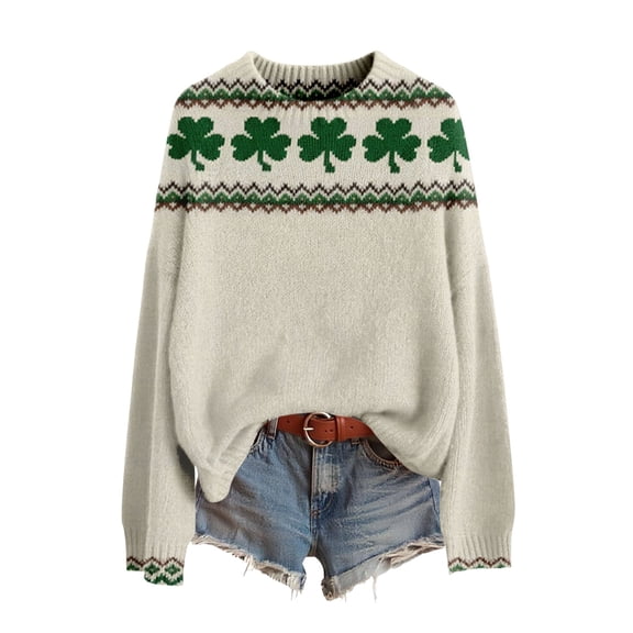 St Patricks Day Sweater Women Long Sleeve Crewneck Irish Oversized Pullover Plus Size Sweater