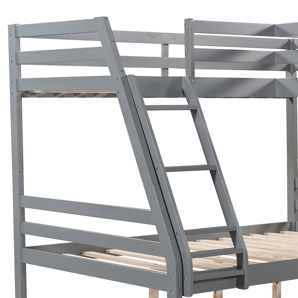 Kadyn Triple Bed Twin-Over-Twin-Over-Full Bed L Shaped Bunk Bed with Built-in Desk, Gray