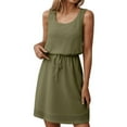 thumbnail image 1 of Square Neck Drawstring Sleeveless Vest Dress With, 1 of 6