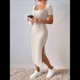 thumbnail image 5 of Vestido de Verano 2025 para Mujer, Ajustado, de Corta, Acanalado, con Abertura Lateral, de Punto y Cuello Cuadrado Caqui L, 5 of 8