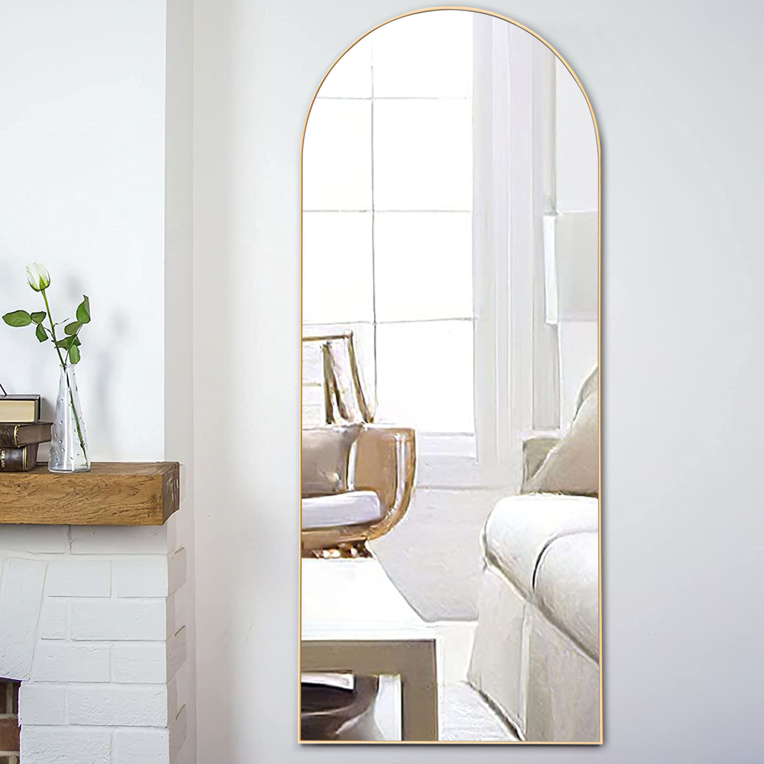 Floor Mirror Arch Mirror Full Length Mirror Large Mirror for Bedroom Living room Dressing Room Log Color 64"x 21"