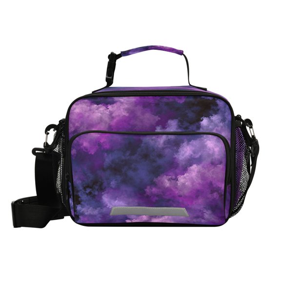 Insulated Lunch Bag 6L Leak-Proof Lunch Box with Shoulder Strap Multiple Pockets Lunch Tote Purple and Black Tie-dye Texture