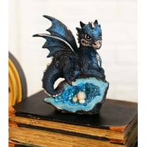 Ebros Gift Adorable Quartzite Blue Baby Dragon On Fossil Cove Figurine 5"H