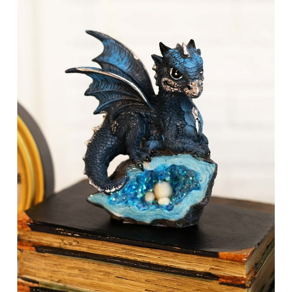 Ebros Gift Adorable Quartzite Blue Baby Dragon On Fossil Cove Figurine 5"H