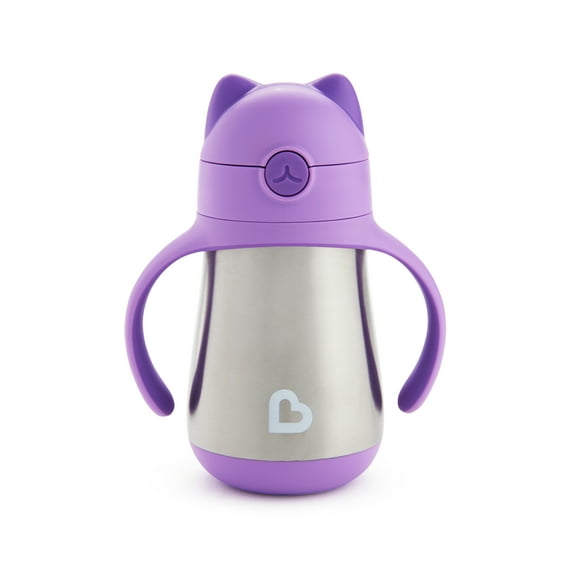 Munchkin® Cool Cat™ Stainless Steel Toddler Straw Sippy Cup, 8 oz, Purple, Unisex