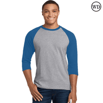 Gildan Heavy Cotton 3/4 Sleeve Raglan T-Shirt, Soft Cotton, Unisex Baseball Tee, Sport Grey/ Royal, Pack of 4, XL