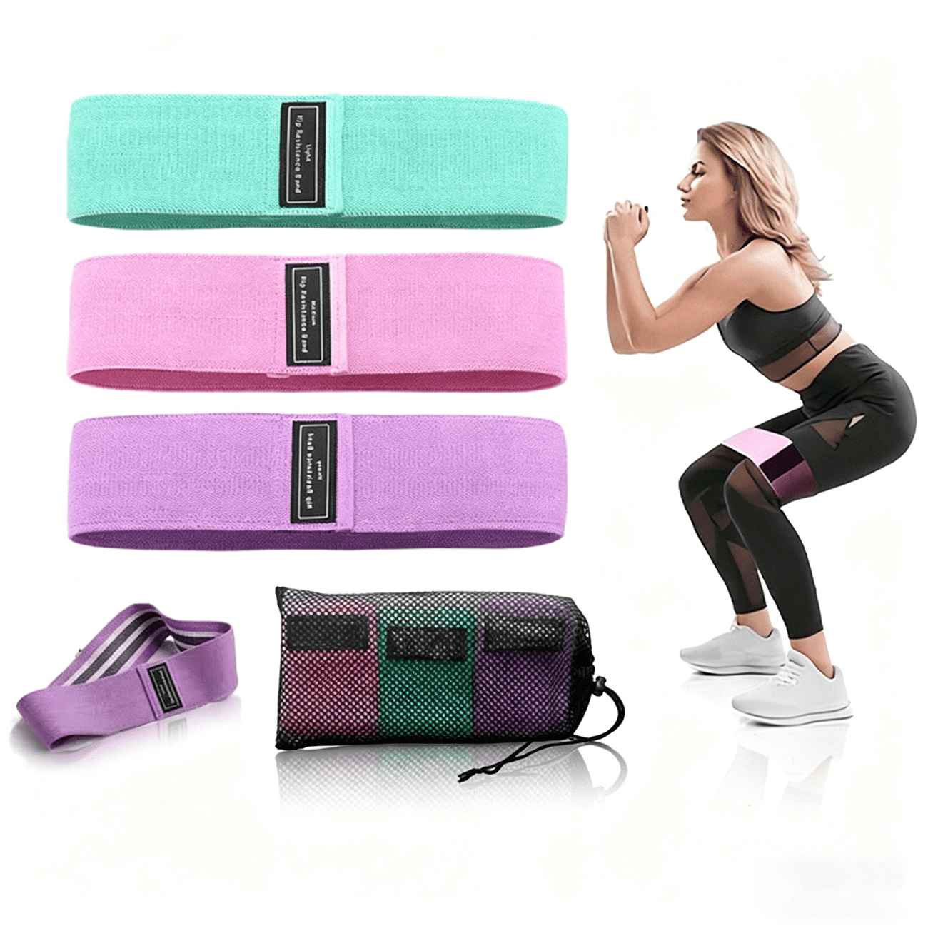 Set of 3 Resistance Exercise Loop Bands Fitness Home Gym Yoga Glutes Trainer