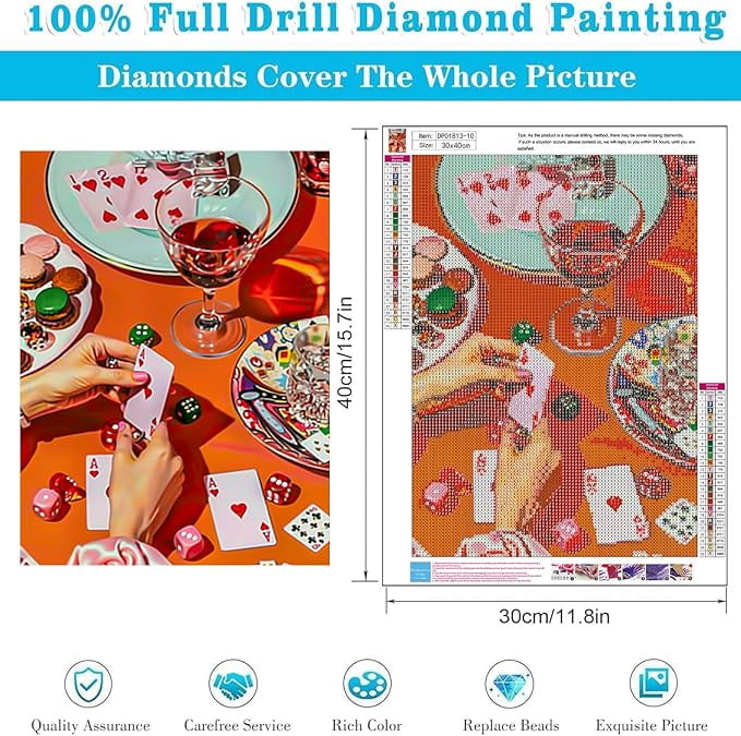 6 Pack Vintage Poker Diamond Art Kits for Adults Beginner,DIY Modern Diamond Painting 5D Round Full Drill Diamond Dots Gem Art Crafts with Tools,Funny Crafts for Home Wall Decor&Gift