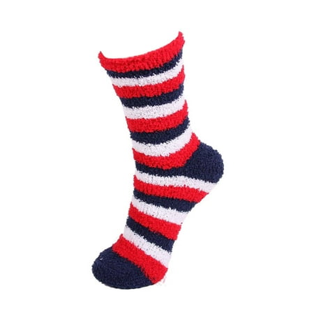 

BambooMN Fuzzy Team Spirit Socks - Striped Red/White/Blue - 4 pr