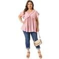 thumbnail image 3 of DARING DIVA Women's Plus Cute V Neck Ruffle Trim Babydoll Blouse 1X Pink, 3 of 6