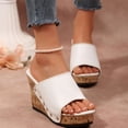 thumbnail image 4 of Dakaela Women's Platform Wedge Sandals Comfortable Open Toe Cork Wdges Slides Leather Dressy Casual Summer Beach Shoes White Size 7, 4 of 9